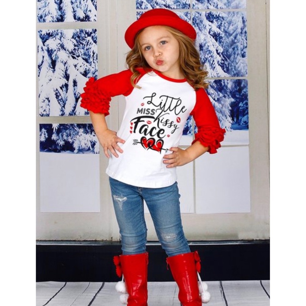'Little Miss Kissy Face' Ruffle-Cuff Raglan Tee - Picture 1 of 1